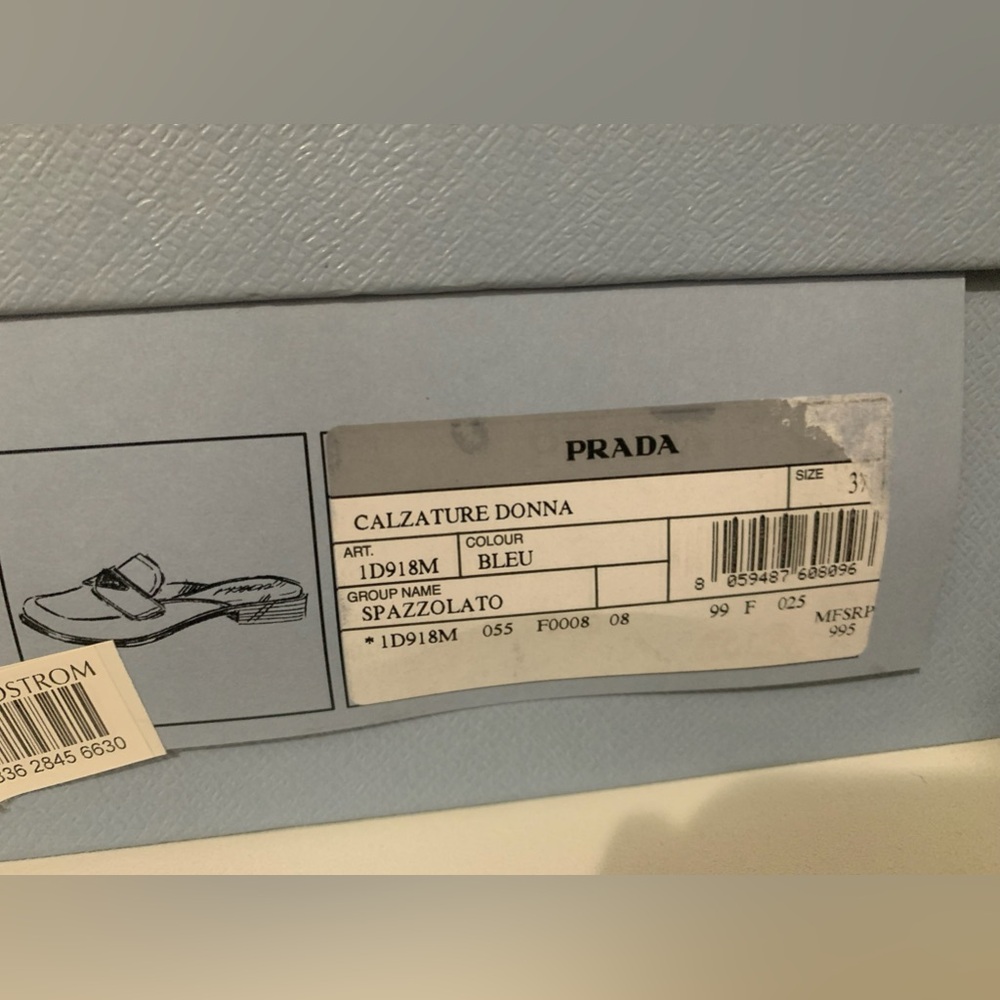 PRADA Women’s Logo-Plaque Polished-finish Mules. Bleu. US7.5, EU37.5 - Picture 10 of 12